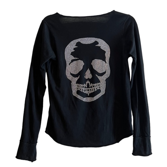 Zadig & Voltaire Embellished Skull Back Long Sleeve Henley Tee Size XS - Picture 5 of 10